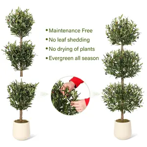Garvee Realistic Olive Tree Decoration Set - 2 Pieces, 150 cm Tall, 3-Tiered Spherical Shape with Large Olives, Green Leaves, Moss, White Pots, Low Maintenance, Ideal for Living Room, Office, Balcony