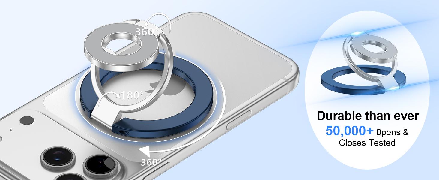Magnetic Ring Holder for MagSafe Dual-Side Magnetics, Removable Gym Phone Grip with Kickstand Loop for iPhone Air/17/16/15/14/13/12 Pro Max MagSafe Case All Phones Compatible with Magnetic Car Mount