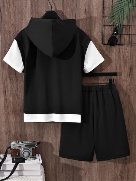 Two-piece Set Boy's Hooded Top & Shorts, Casual Hooded Top & Track Shorts for Summer, Kids Clothes for Daily Wear Two-piece Set Boy's Hooded Top & Shorts, Casual Hooded Top & Track Shorts for Summer, Kids Clothes for Daily Wear
