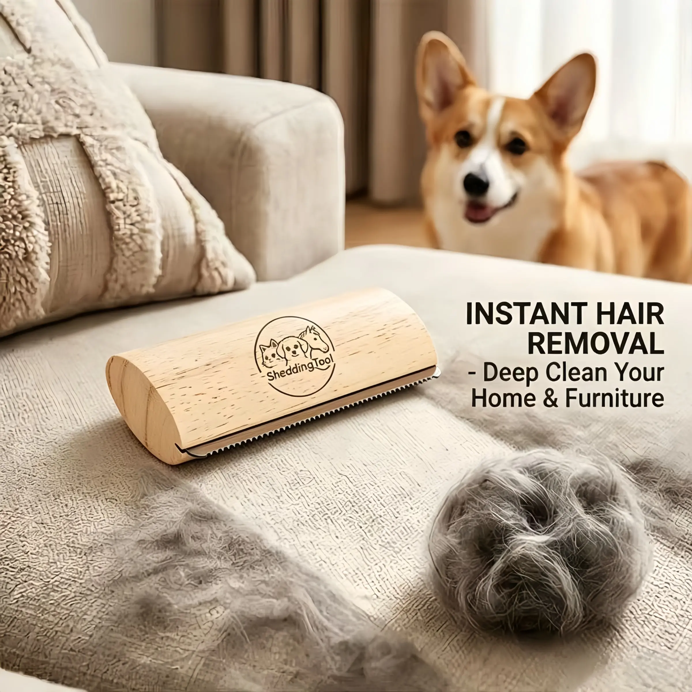 Portable Wooden Pet Hair Remover Brush, Multi-Use Lint Roller for Dogs Cats Horses Furniture Carpets Bedding, Reduces Shedding 95%, Deshedding Tool, Home Cleaning Tool