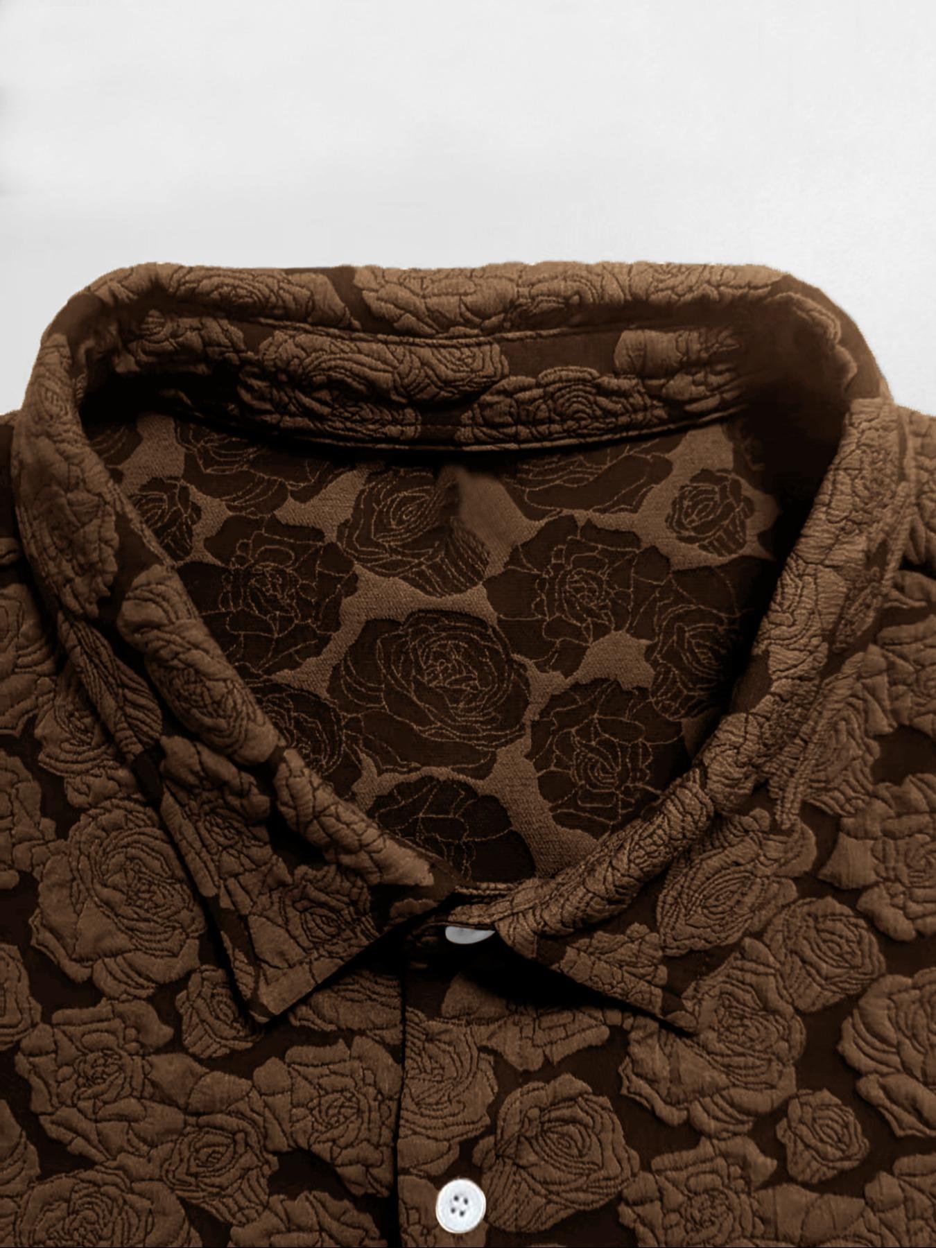 Men's Rose Print Short Sleeve Shirt, Casual Button Collared Loose Casual Soft Comfy Button Up Top for Summer, Men's Clothes for Daily Wear, Casual Menswear