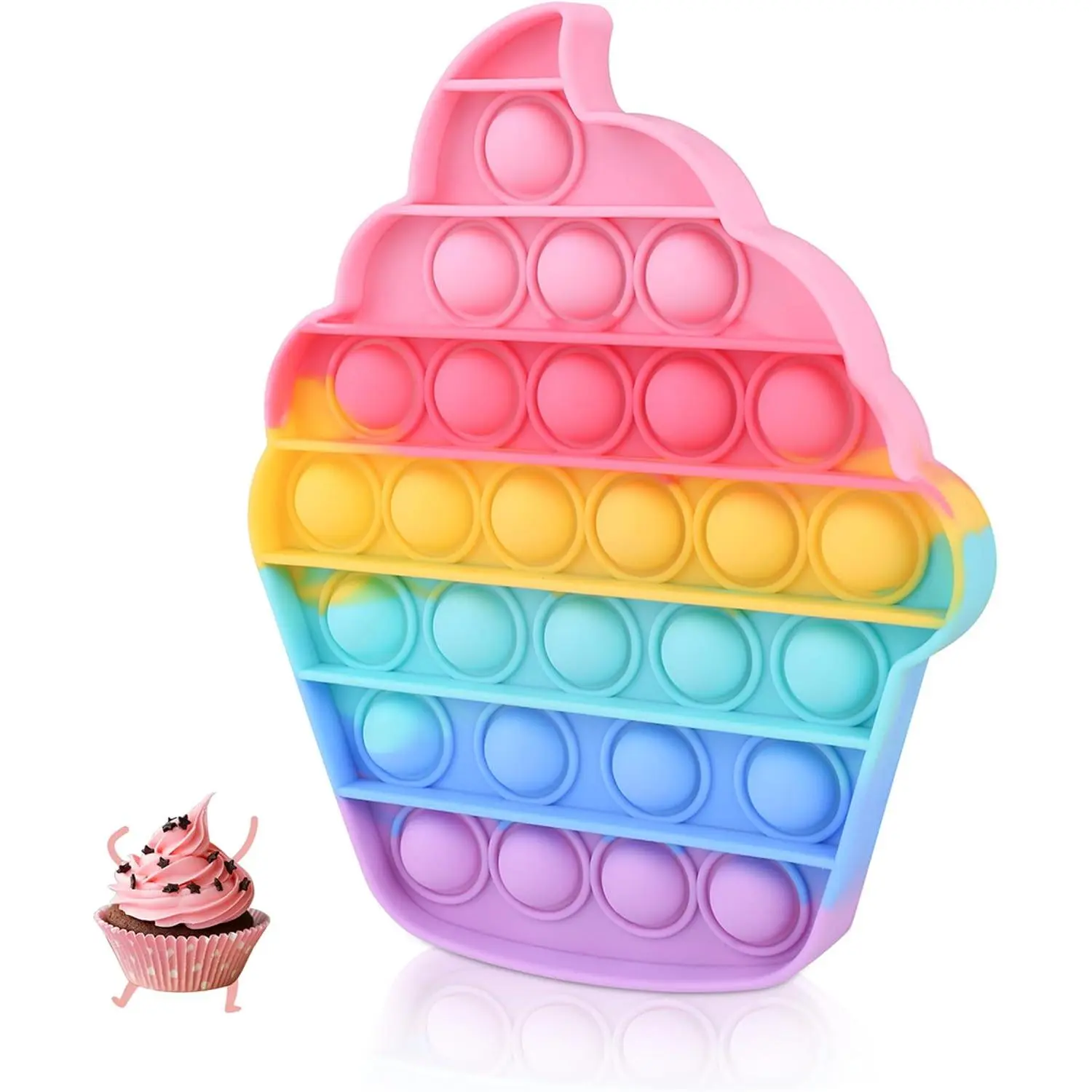 Cute Cupcake Silicone Push Bubble Popper Fidget Toy, Unisex Sensory Play Anxiety Relief Product, Kids-Adults Birthday Gift Classroom Prize Party Favor