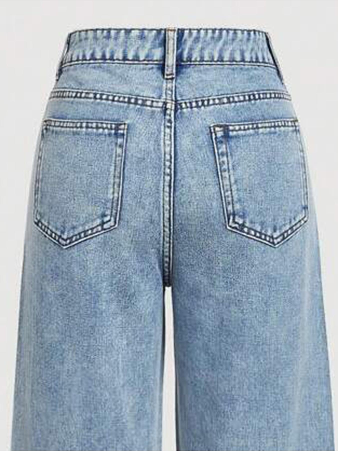Women's Elegant High-Waisted Wide-Leg Denim Jeans, with Rhinestone Embellished, All-Season Fitted Woven Fabric Fashion Pants, Style