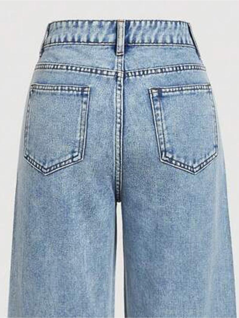 Women's Elegant High-Waisted Wide-Leg Jeans, with Rhinestone Embellished, All-Season Fitted Woven Fabric Fashion Pants