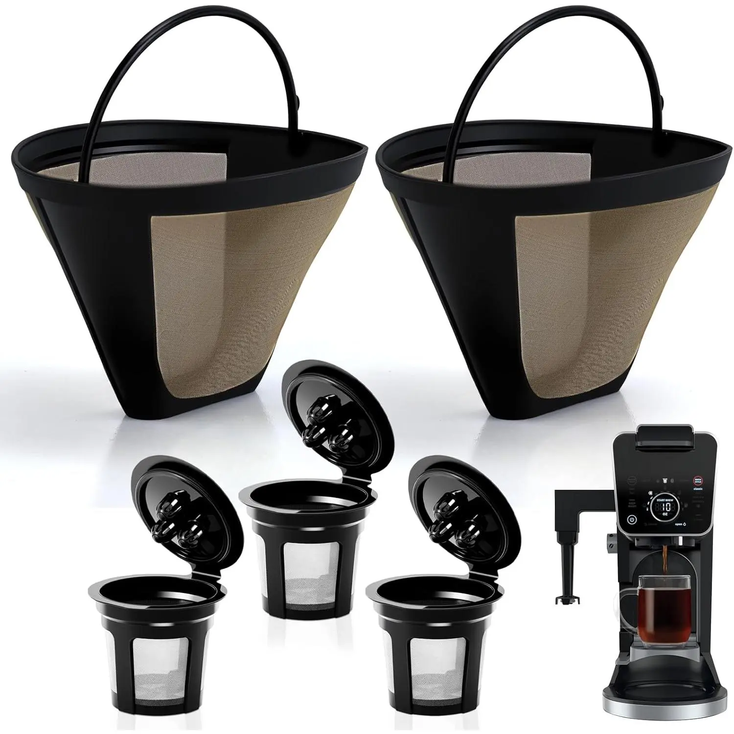 Reusable Coffee Pods compatible with Ninja CFP301 Coffee Maker-Only Fits 3-Hole Needle Machines,3 Pack Reusable K Cups Pods and 2 Pack Reusable Filter Not for Ninja CFP101 PB051