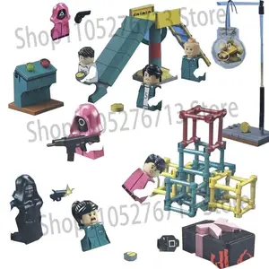 New Squids Round Six Red Mask Game Building Block  Model Bricks Sets Game Dolls Bricks Kids Toy Gift For Children