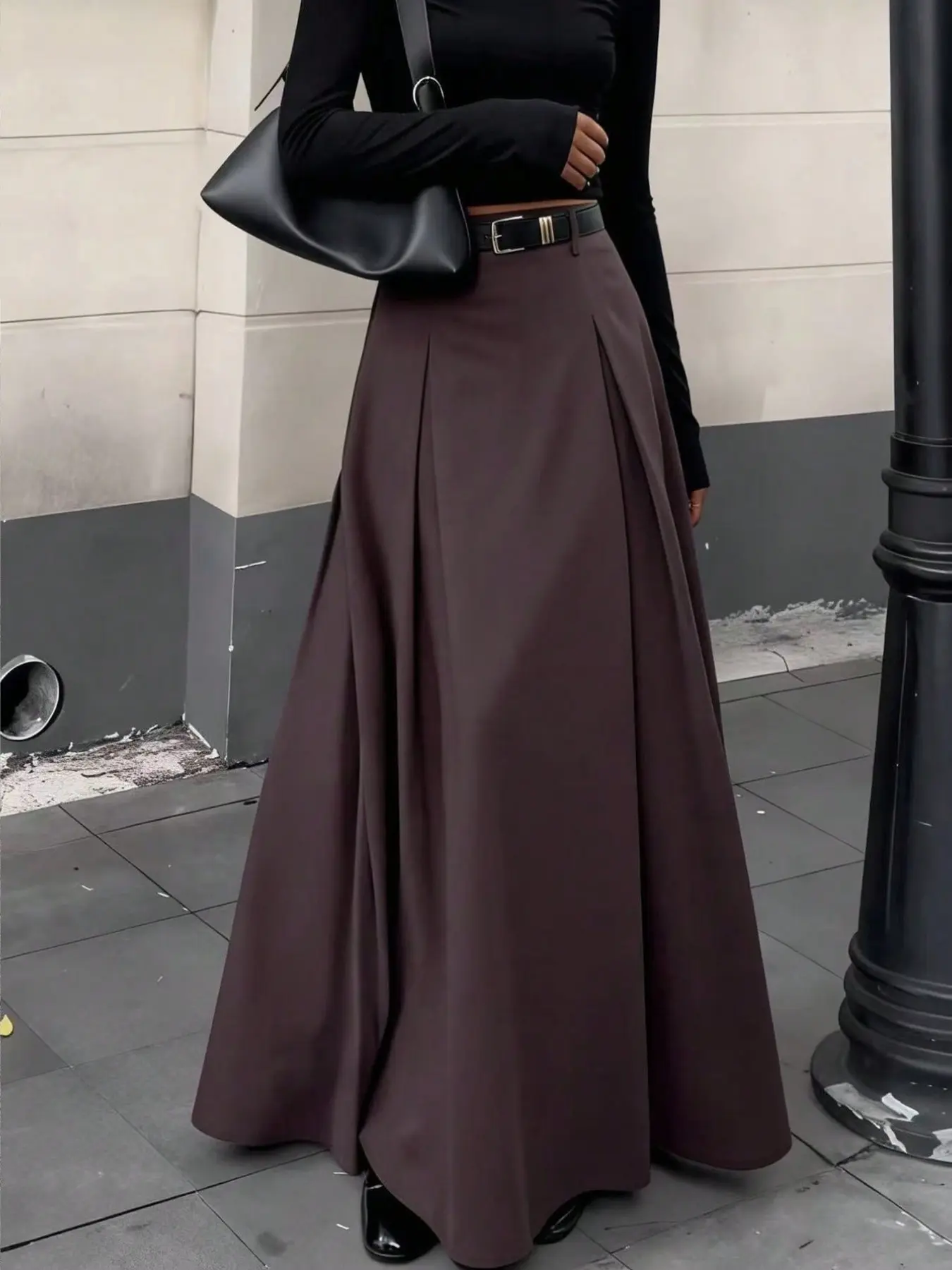 Women's High Waist A-Line Skirt, Casual, Solid, Fashionable Suit Style, Slimming Effect, Elegant Long Dress, Office, Home, Evening Outing