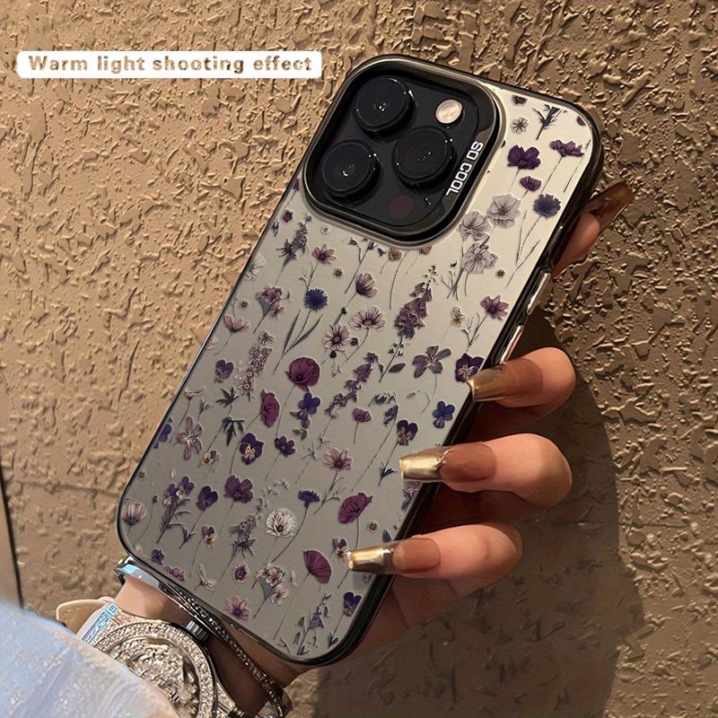A Personalized Shockproof Phone Case for Apple in Laser Black And Purple Floral