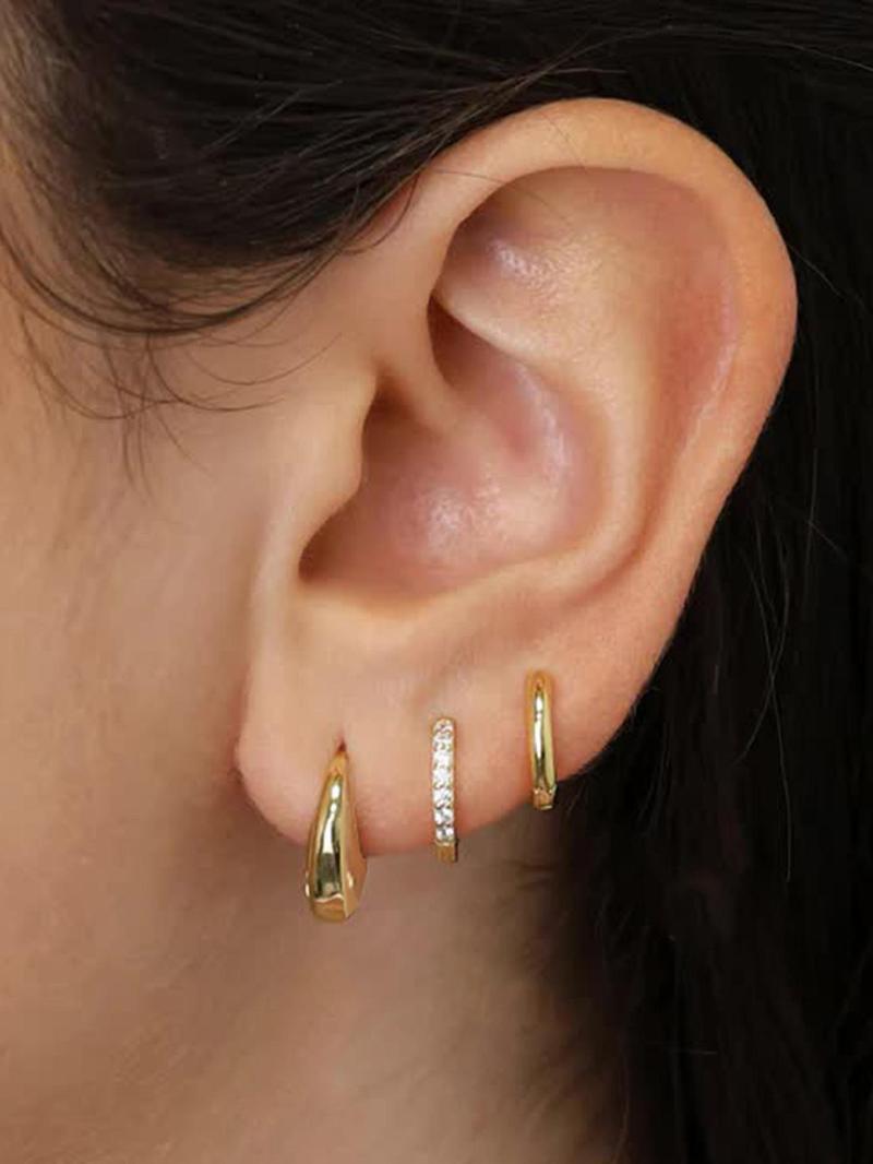 Women's Elegant Rhinestone Decorated Hoop Earrings, 3 Pairs Summer 2024 Trendy Geometric Design Hoop Earrings, Chic Gorgeous Jewelry As Gift for Girlfriend, Accessories for Women