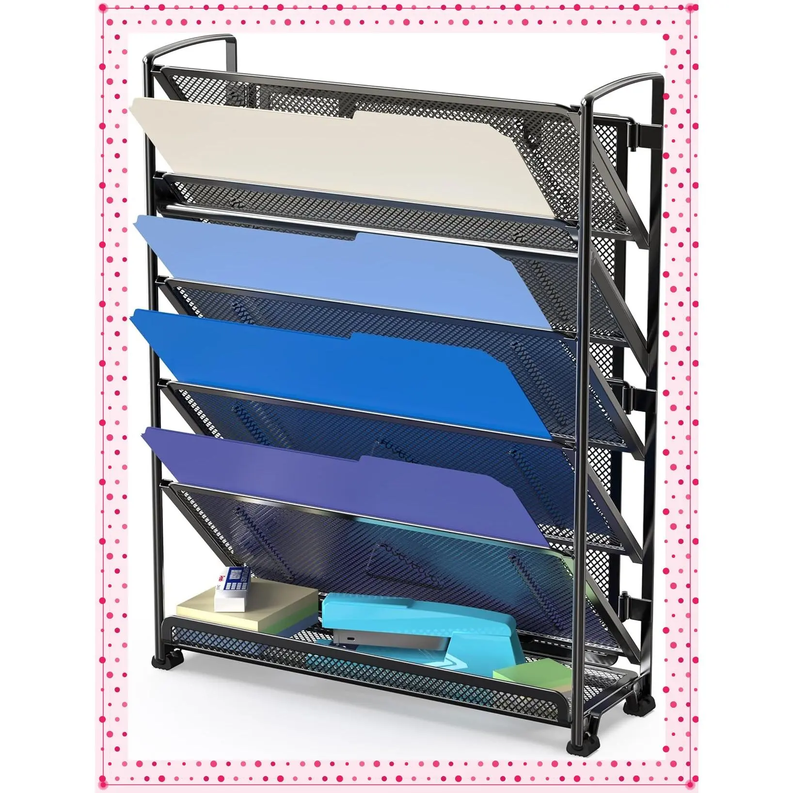 6-Tier Wall Mount Document Letter Tray Organizer, Black - 5 Tilted Trays + 1 Flat Bottom Tray, Hardware IncludedGift