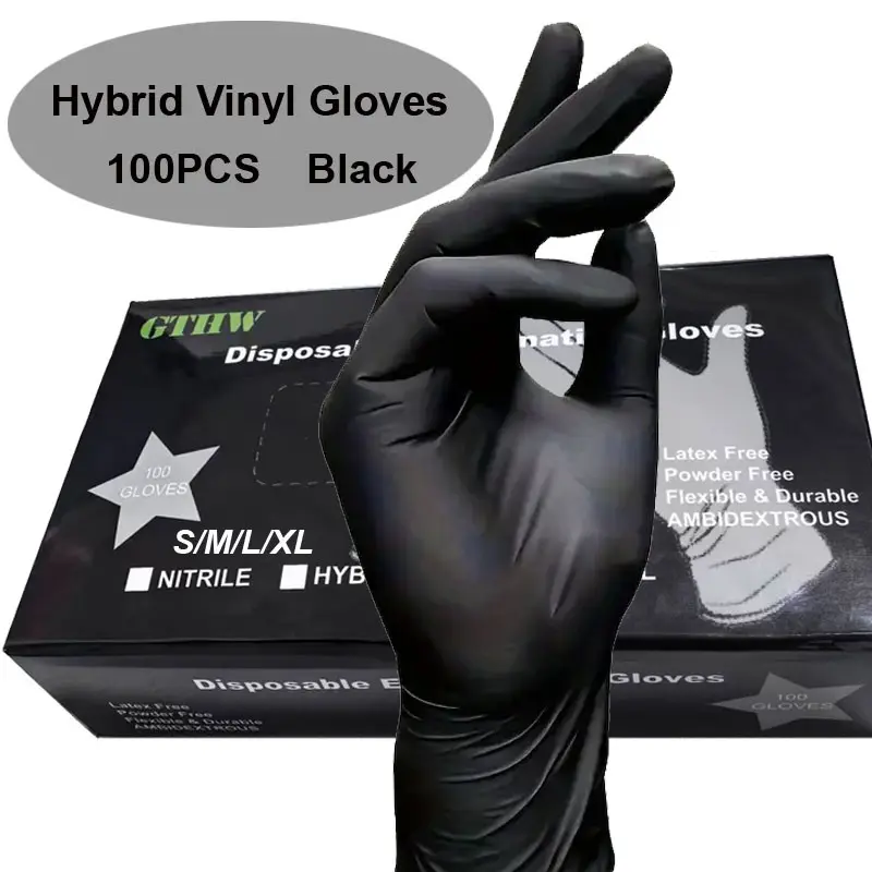 Latex & Powder Free Hybrid Vinyl Gloves, 100PCS Boxed Disposable Gloves, Tough Durable Protective Gloves with Versatile Use for Kitchen, Household Cleaning, Makeup, Painting, Auto and Garden Work