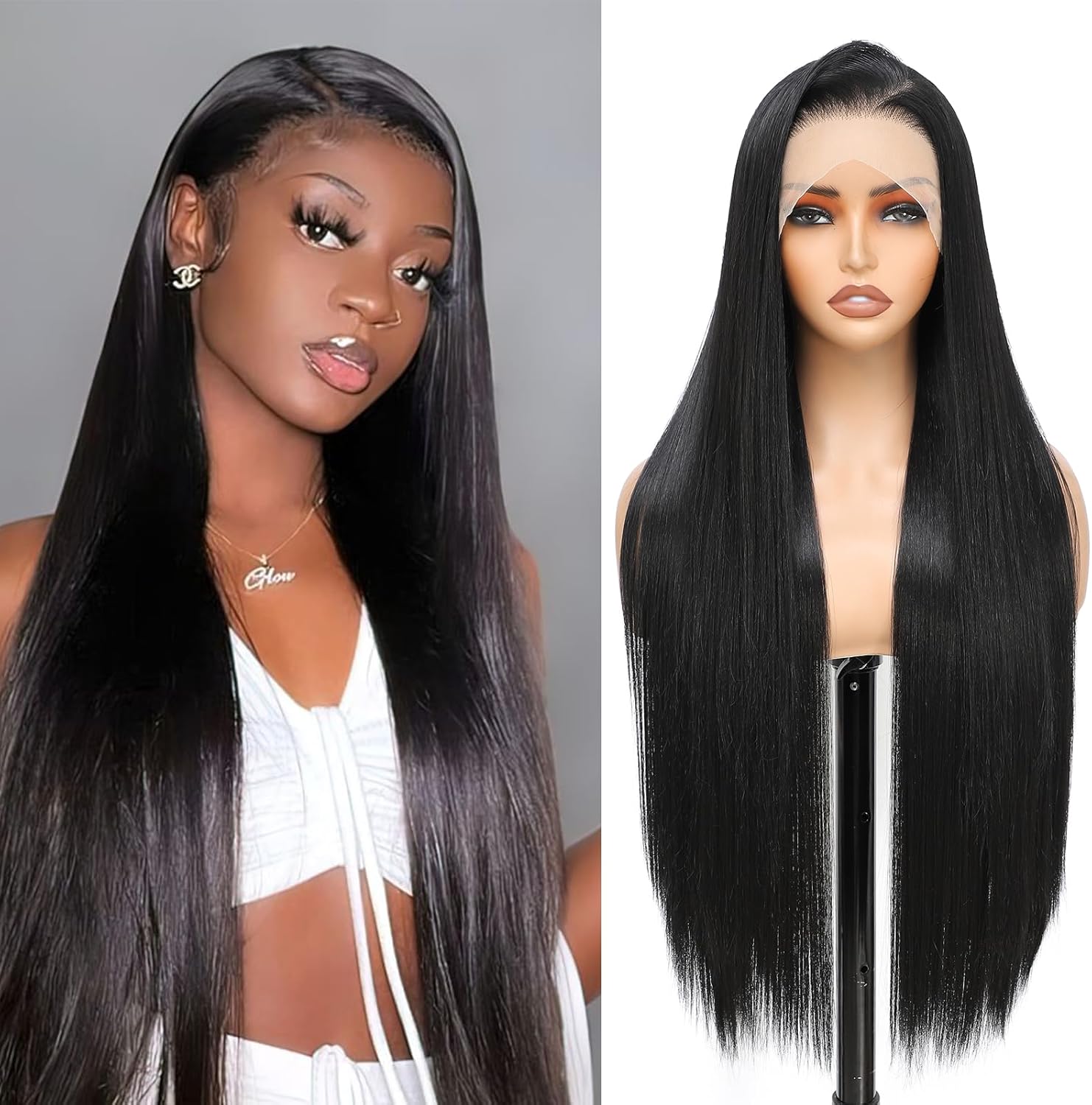 Wigs for, Lace Frontal Wig Long Straight Wigs Hairline with Transparent Lace Heat Resistant Lace Front Wigs for Girls Daily Party Use 30 Inch