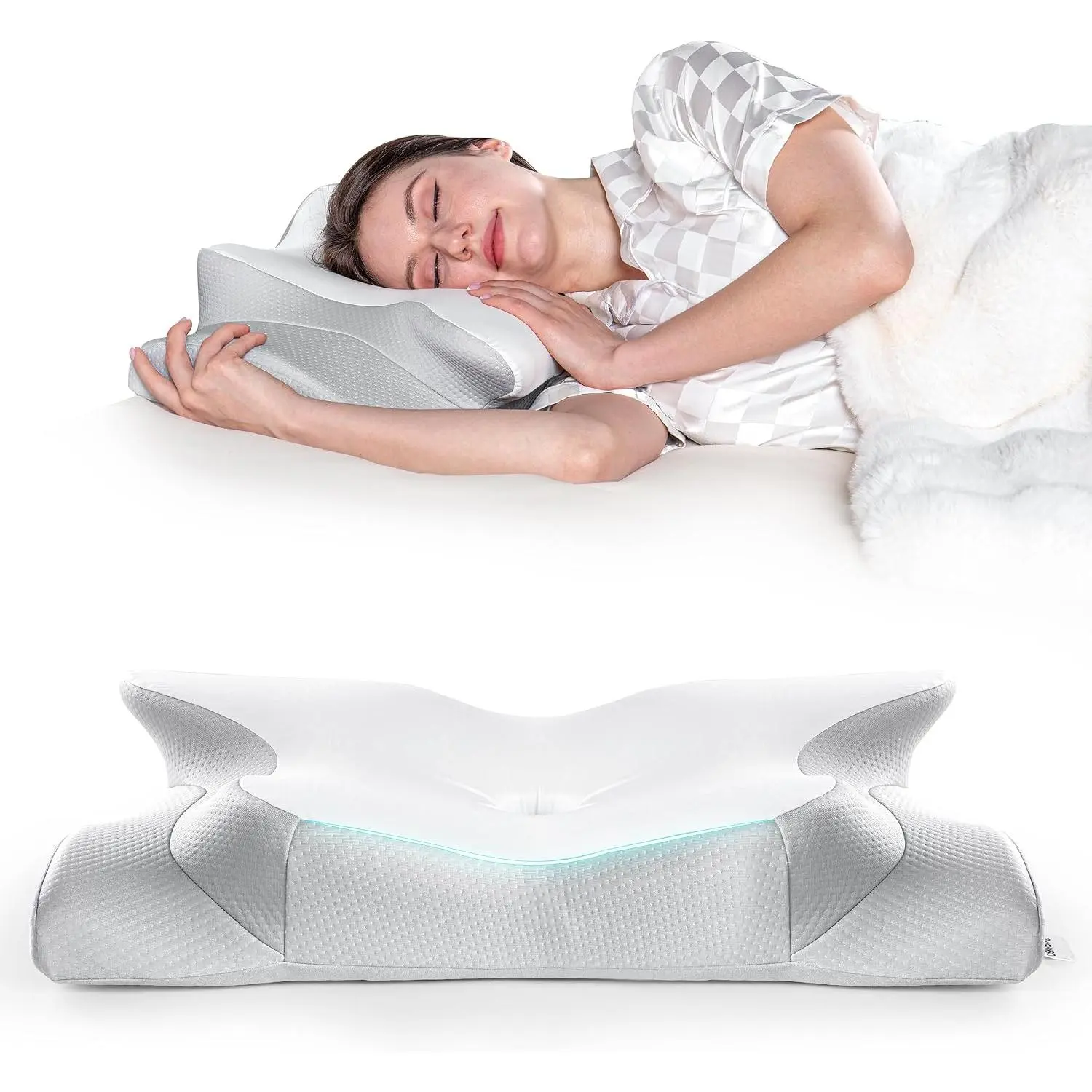 Pillow for  – Adjustable Contour Memory  |  &  Support Pillow | Side   Sleepers | Cooling Odorless Breathable Pillowcase