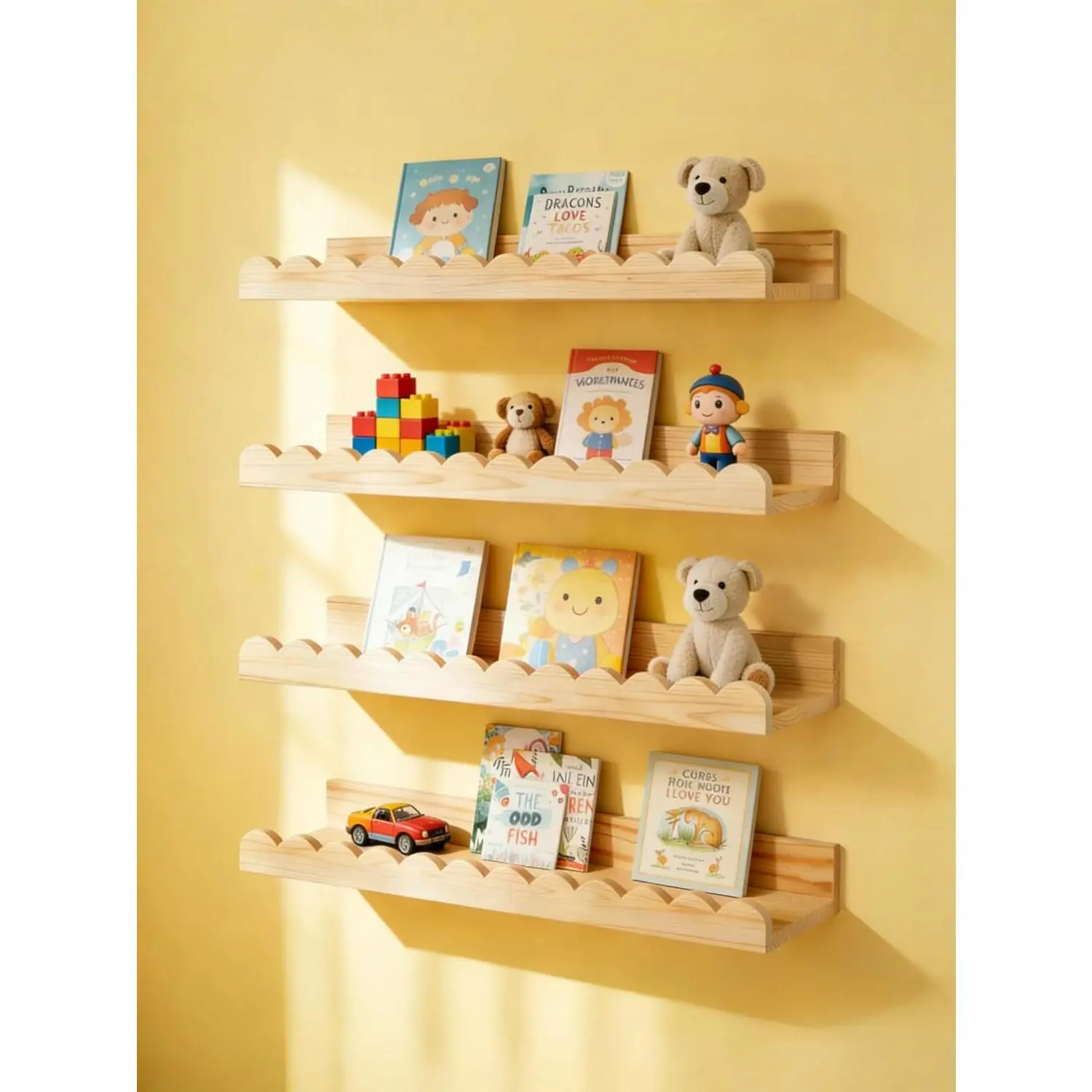 Scalloped Shelves for  - Wall Book Shelves for Bedroom ,  Bookshelf for Wall Set of 4, Floating Book Shelves Solid ,16 Inch,