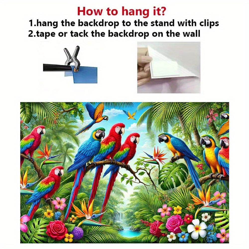 Vibrant Parrot Print Tropical Rainforest Photography Backdrop, Durable Polyester Tapestry for Birthday Party Decor, Indoor-Outdoor Event Props, Studio Use (No Electricity Needed),summervibes
