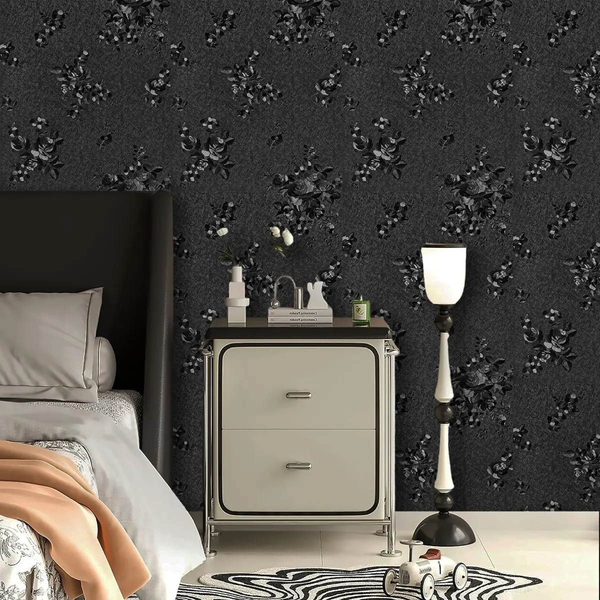 Self-Adhesive Wallpaper Roll, 17.3x118.1 Inches, Floral Embossed Pattern, Removable Thick Vinyl Waterproof Wallpaper, for Bedroom and Living Room