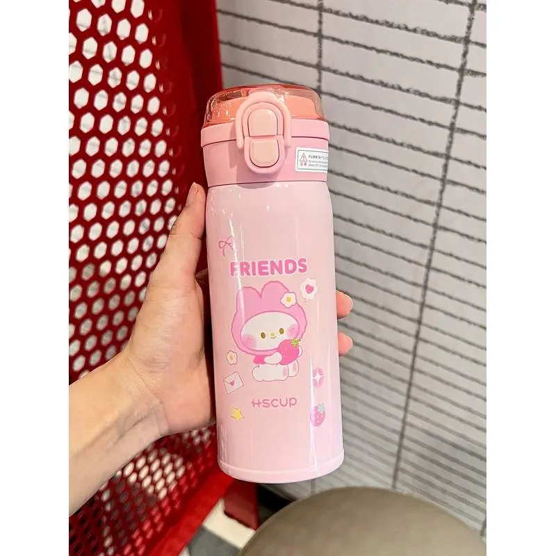 Kids Girls Insulated Water Bottle Cute Cartoon Pink Vacuum Flask Dual Use Straw And Sip Lid Portable School Student Travel Thermal Cup BPA Free Leak Proof Reusable Drinkware