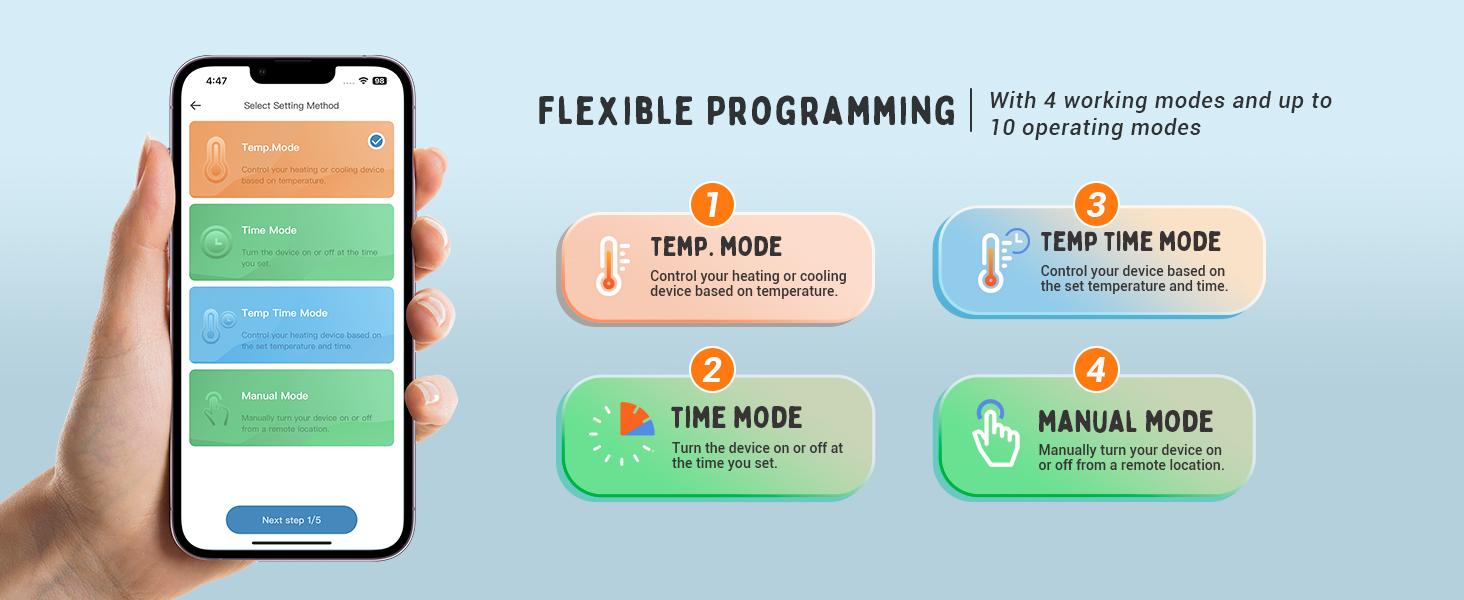 Plug in Thermostat WiFi 1800W 15A Heating Cooling Timer Countdown Mode