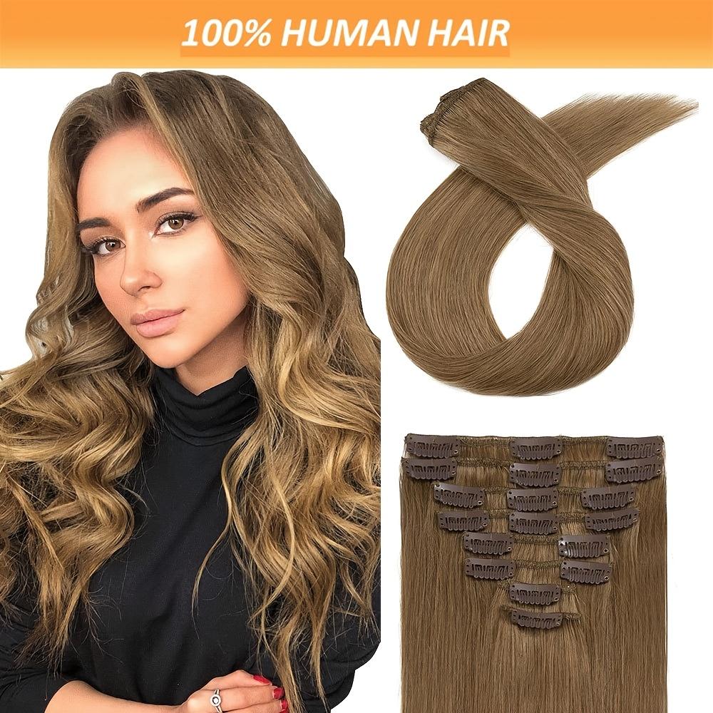 Hot Sell NEW Arrived 8pcs Clip In Hair Extensions Real Human Hair Clip In Human Hair Extensions Brazilian Remy Human Hair Clip On Hair Extensions 8pcs Per Set with 18Clips Double Weft # 8