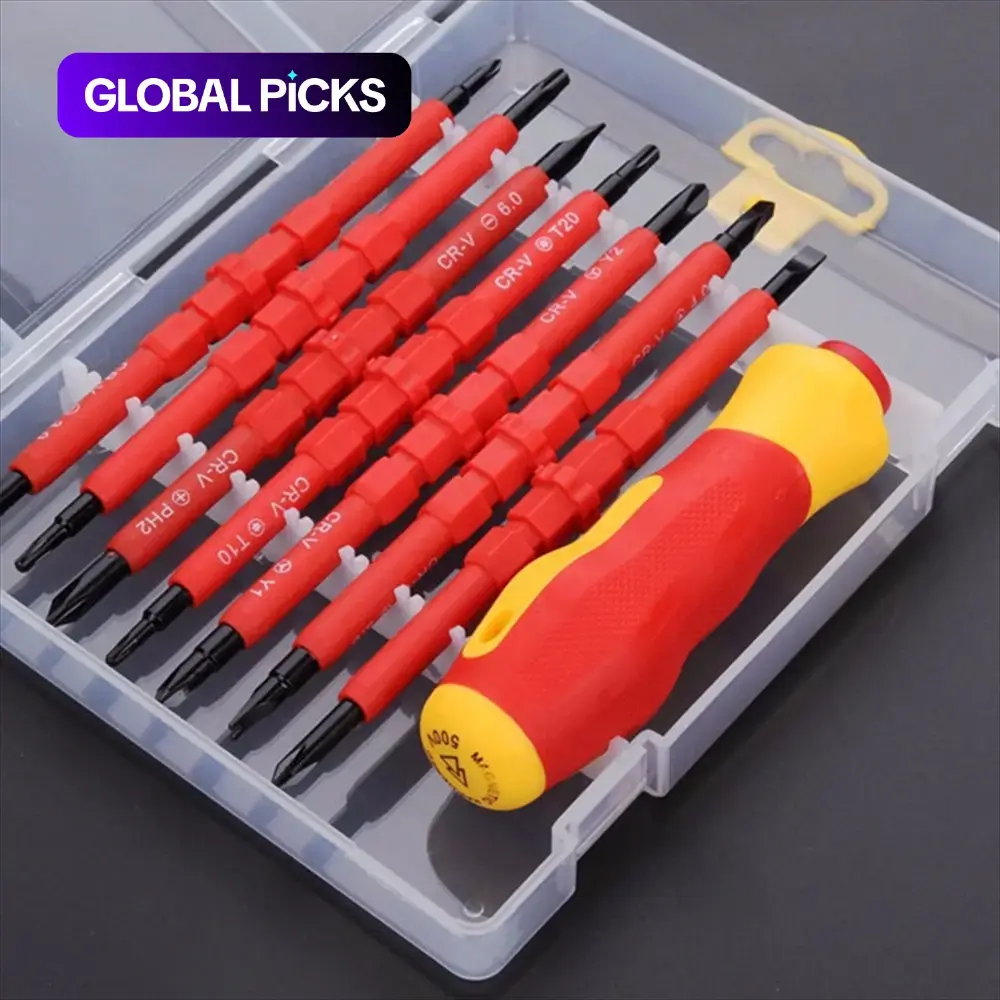 Insulated Screwdriver Set, Multipurpose Screwdriver Kit, Screwdriver Combo, Hex Shank Screwdrivers, Multipurpose Heavy Duty Tool Set, Durable Screwdriver Set for Home, Office and Industrial Use, Replaceable Screwdriver Bits #GLOBAL PICKS