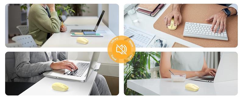 X-MUP05  Wireless Mouse, 2.4G Quiet Computer Mouse with USB Receiver, 4 Buttons Portable Cordless Mice for Chromebook, Laptop, PC, Mac, 800/1200/1600 DPI - Yellow