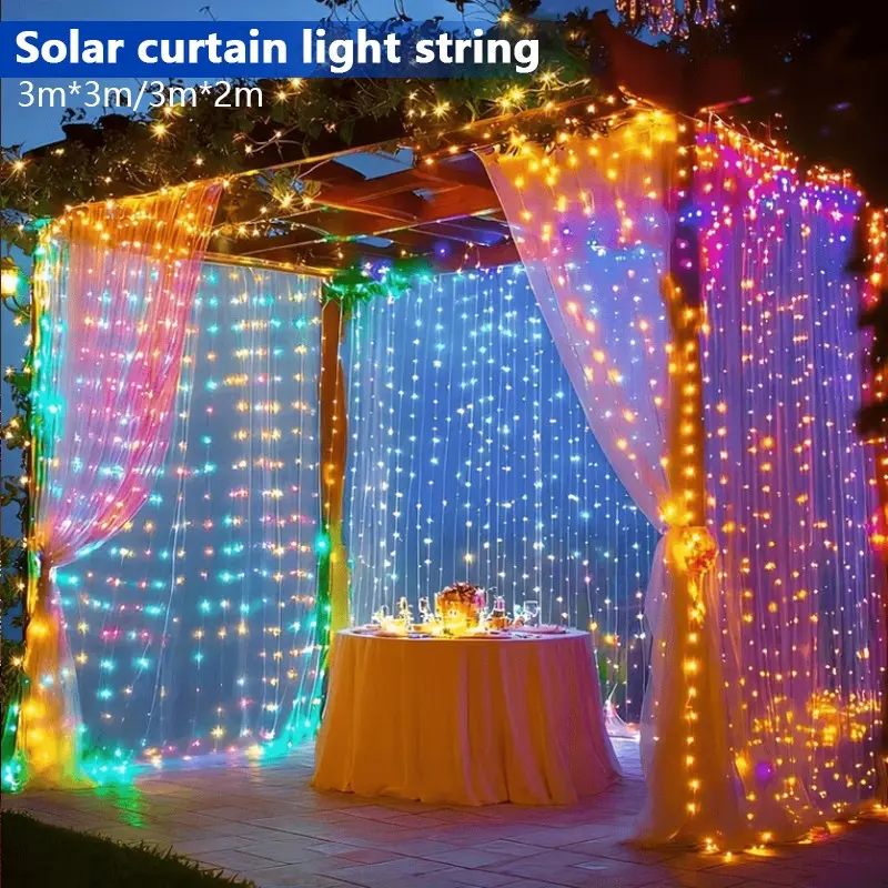 Solar Curtain Light,Solar curtain light string,solar Fairy String Lights, 8 Flashing Modes, Christmas String Pendant Light, Suitable for Bedroom, Courtyard, Living Room, Garden, Wedding, Party Gifts, Birthday Parties, Christmas（3m*3m/3m*2m）