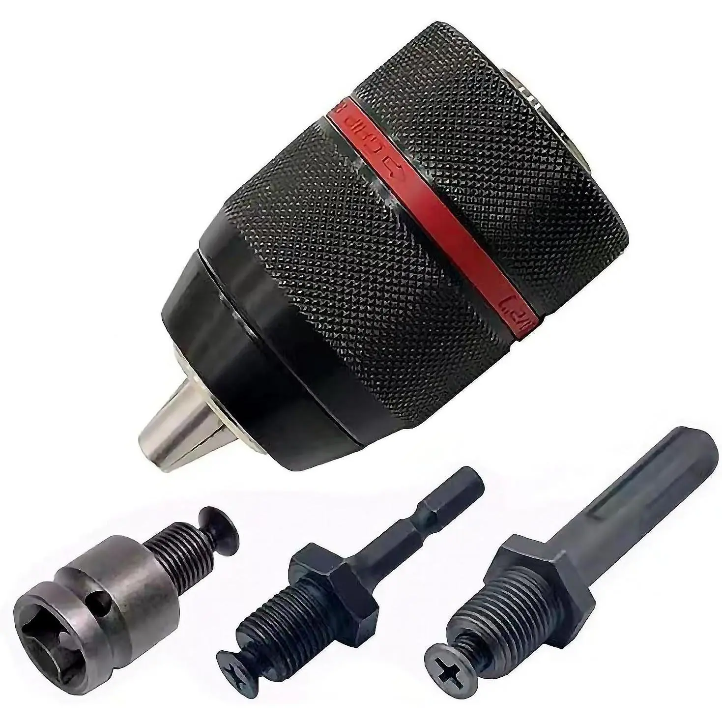 Keyless Drill Chuck Metal Heavy Duty 1/2" - 20UNF Mount 1~13mm with SDS-Plus Shank 1/4" Hex Shank 1/2" Socket Square Female Adapter fits Rotary hammer/Impact wrench/Impact Screwdriver