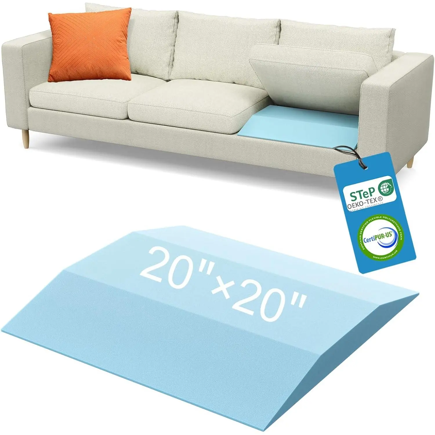 Couch Cushion for Sagging Seat - 20" x 20" High-Density Trapezoid 40D Firm Foam Sofa Cushion Supports, Couch Supporter for The, Blue Set of 1
