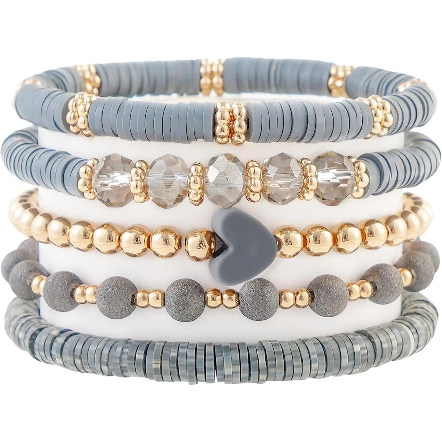 Heishi Beaded Stretch Bracelets for Women Stackable Polymer Clay Beads Bracelets Friendship Boho Summer Beach Bracelet Jewelry Set