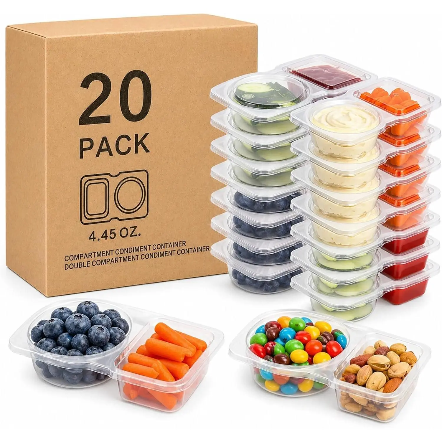 Snack Pack Containers,  2 Compartment Condiment Containers with , Ideal for -the-Go Mini Sauce Boxes & Snack Prep Containers for  and Adults,