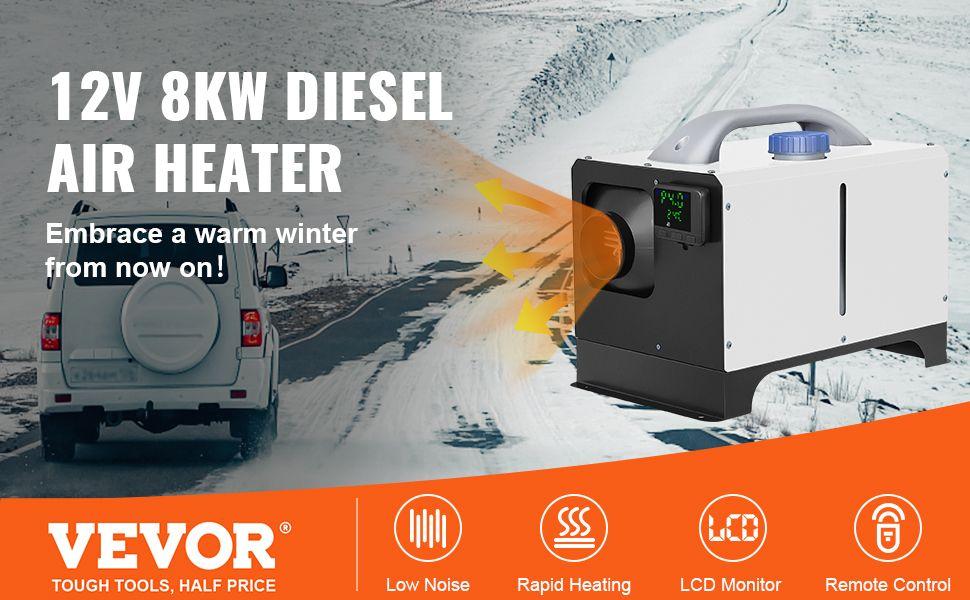VEVOR Diesel Air Heater 8KW Parking Heater 12V Truck Heater, One Air Outlet, with Black LCD Switch, Remote Control, Fast Heating Compact Diesel Heater, For Car, RV Truck, Boat, Campervans, Caravans