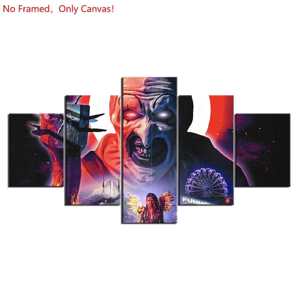 5 piece/set of frameless canvas painting print poster, classic Scream Horror Movie Style art, terrifier 2, A perfect gift for Halloween lovers, the perfect gift for bedroom, living room, kitchen, dormitory corridor, mural, wall decoration