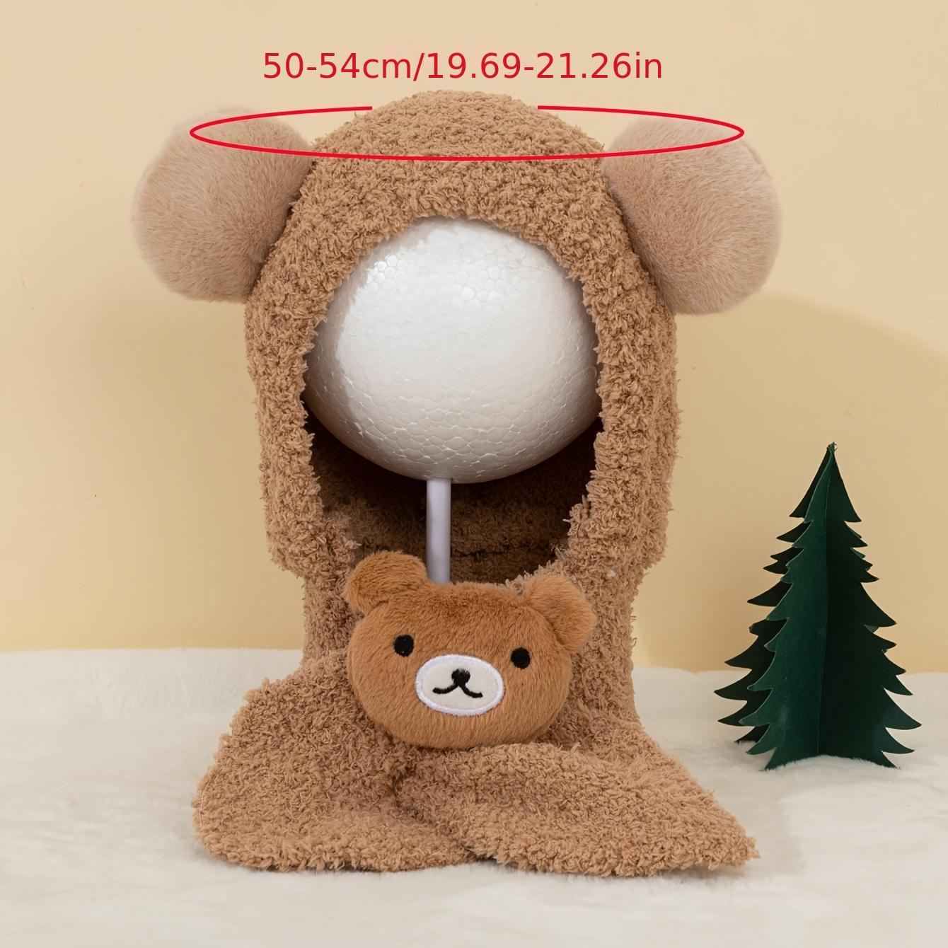 1pc Bear Ear Plush Knit Hat for & - Soft Warm Winter Hat with Scarf, Lightweight Stretchy Animal Design, Mixed Colors, Perfect for Christmas, Halloween, New Year & Everyday Wear, Holiday Gift, Playful Design, Cozy Texture, Winter Hat And Scarf For Boy, Ha