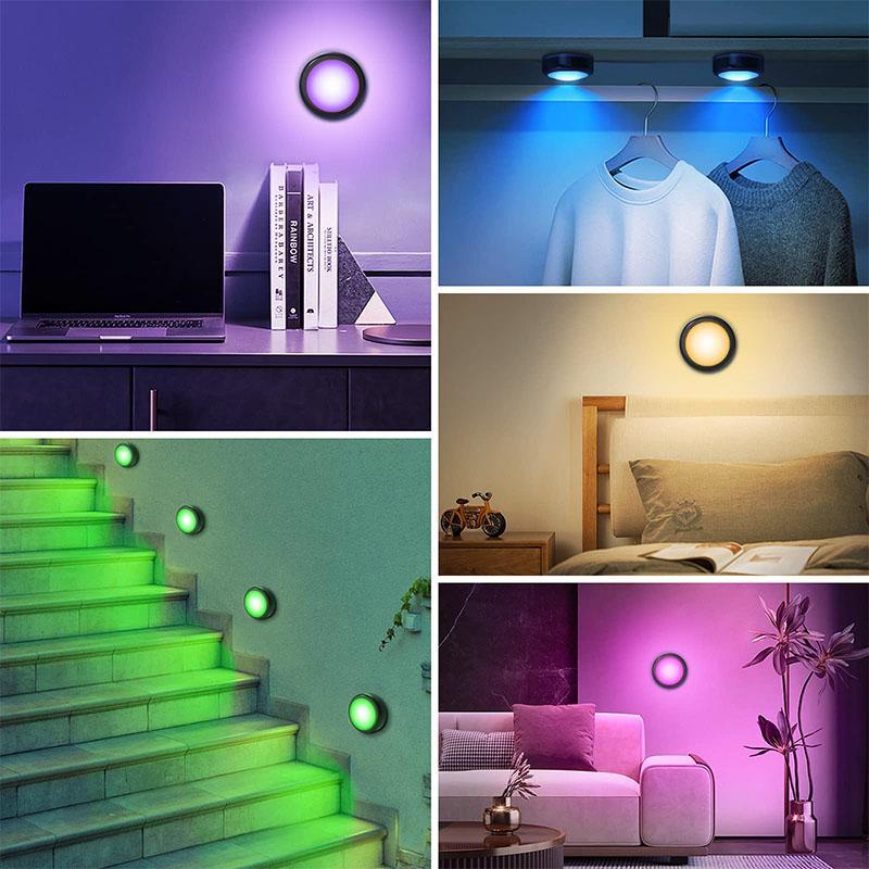 LED Puck Light, 3 Counts Battery Powered Dimmable Under Cabinet Light with 1 Wireless Remote Control & Dimmer & Timmer, Novelty Lighting for Closet Bedroom Kitchen, Indoor Lighting, Color Changing Lights