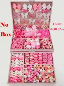 500pcs/Set Girls' Pink Bowknot Hair Clips, Cute Princess Hair Accessories, High Elastic Durable Non-Damaging Hair Ties, Hair Bands, Rabbit Ear Hair Rings, Versatile Duck Clip Barrettes, Suitable For Daily Use