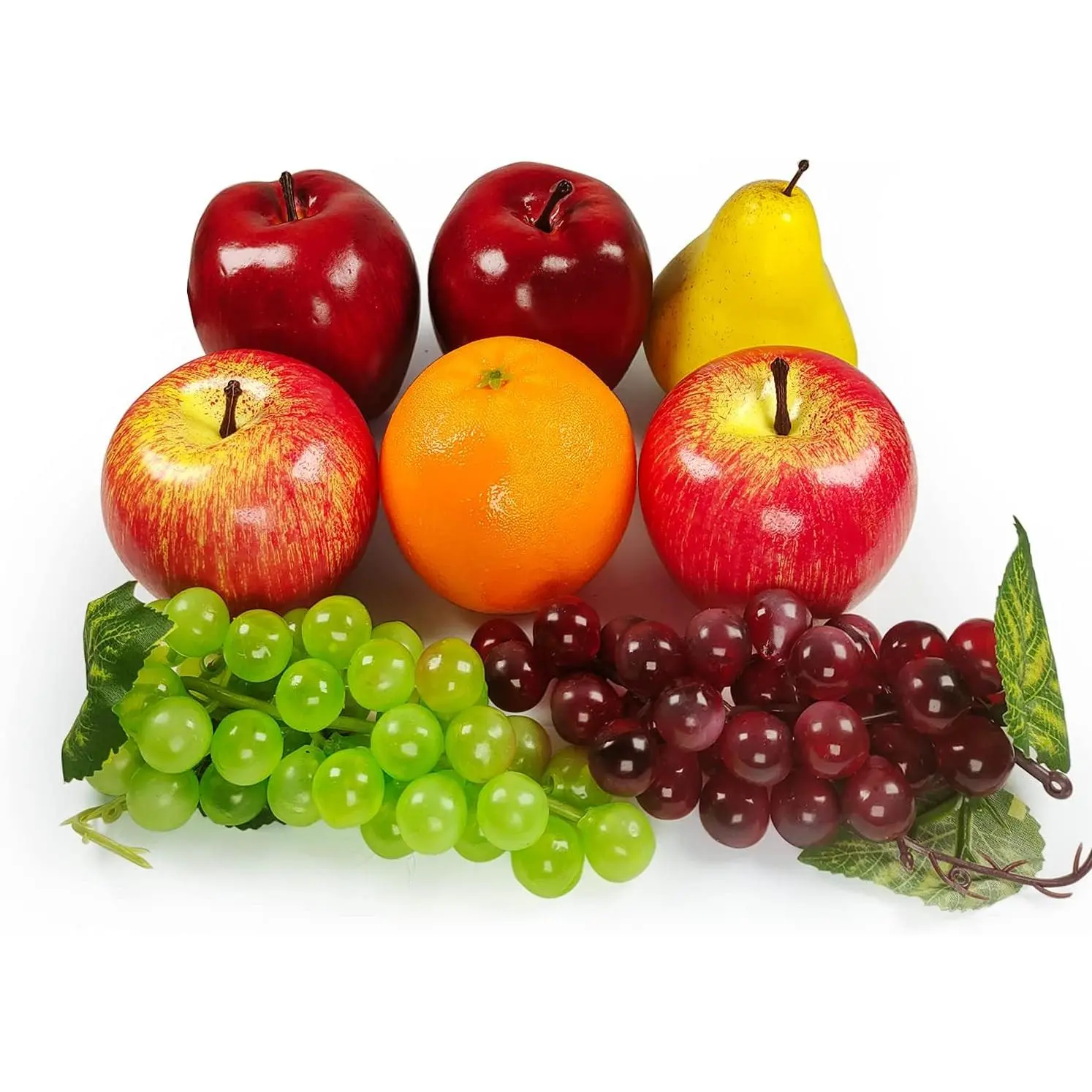 Artificial Fruits Pack,  Mixture Fruits for  Decor,  Fruit Set, Party Chirstmas Decortion, Faux Fruit Modle for Photoshoot, Artificial  Pear Grape Orange (6 Kinds,8 Pcs)