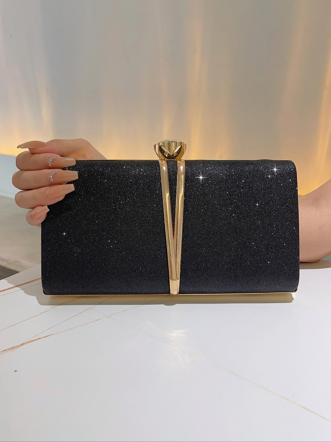 Women's Elegant Glitter Rhinestone Decor Evening Bag, Exquisite  Crossbody Bag with Chain Strap, Trendy Clutch Bag for Party Decor for Women & Girls