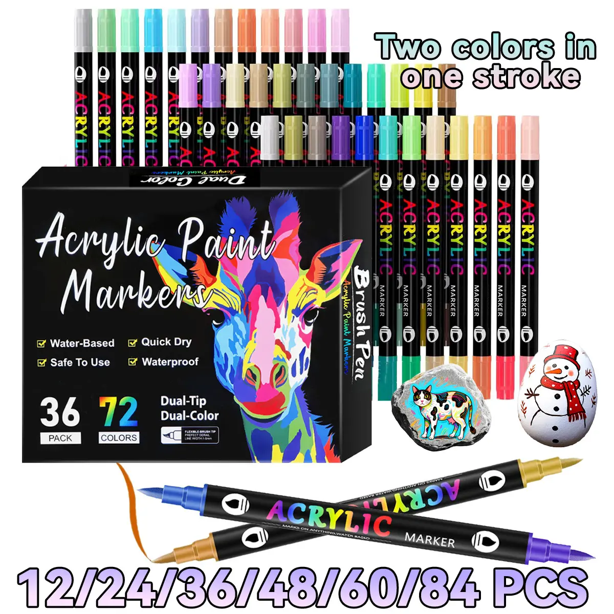 12-240 Color Dual-Tip Acrylic Markers Set, Fade-Resistant, Ideal for Artists, Illustrations, DIY Projects, Coloring Books, Handmade Art