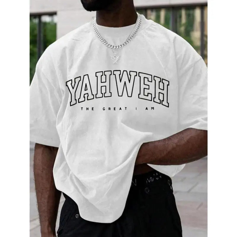 Women's Personalized Yahweh The Great I Am Digital Print Short-Sleeve T-Shirt - 100% Breathable Cotton Basic Loose-Fit Athletic Casual Streetwear Top, Shortsleeve, Relaxed, Advanced Printing, All Seasons, Elegant, Fashion, Relaxed Fit, Chic, Customizable