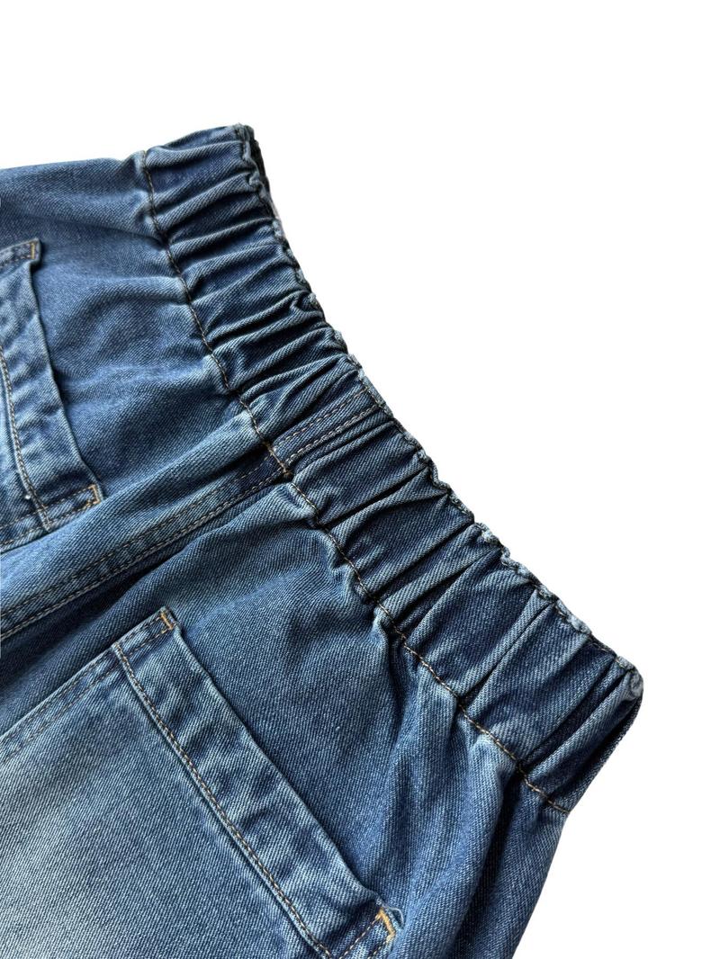 Women's High Waisted Casual Pants, Loose Wide Leg Jeans with Pockets, Elastic Waist, Button Front, All Seasons, Daily Wear