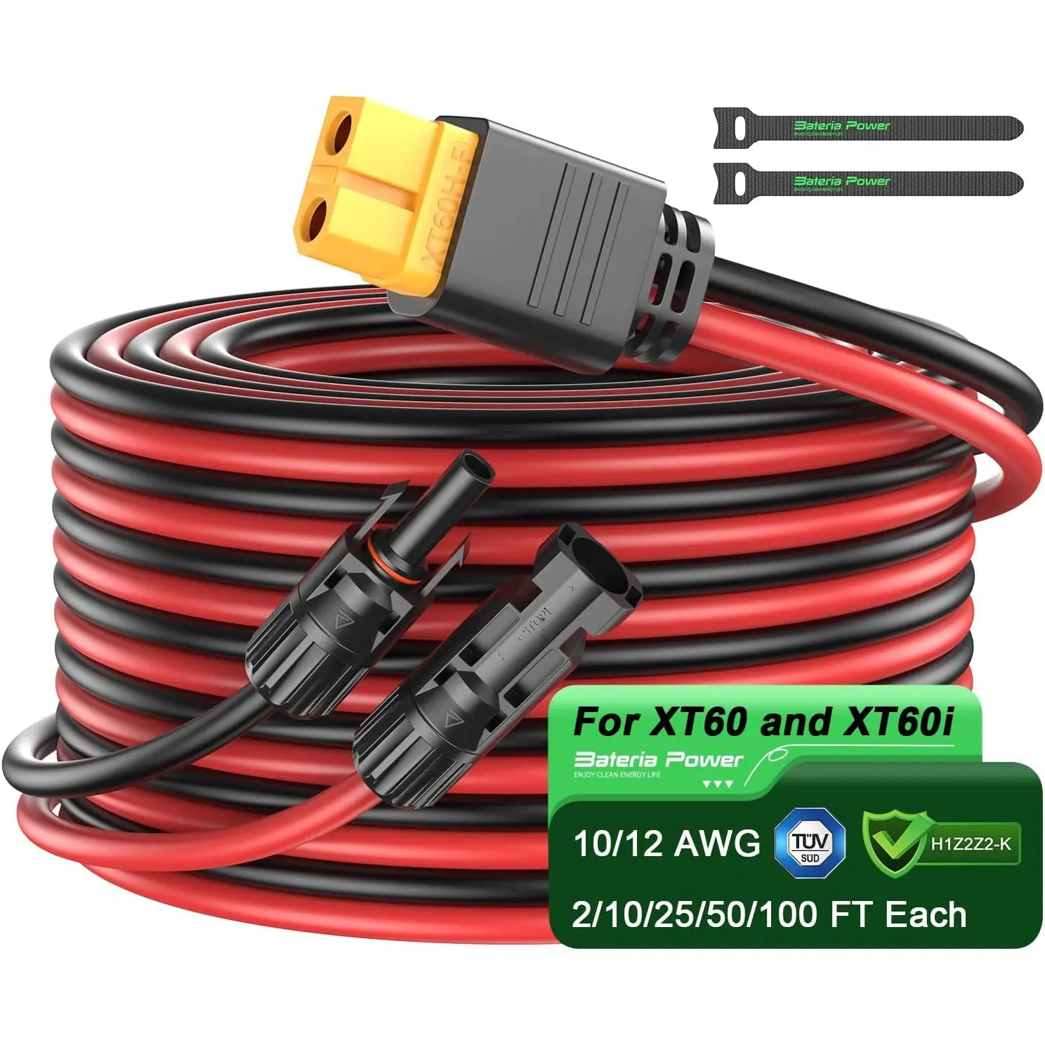 Bateria 10FT Connector to XT60 Adapter Extension Cable, 12AWG Panel to XT60 Charge Extension Cable for RV Foldable Panel, Station, Generator (1PCS)