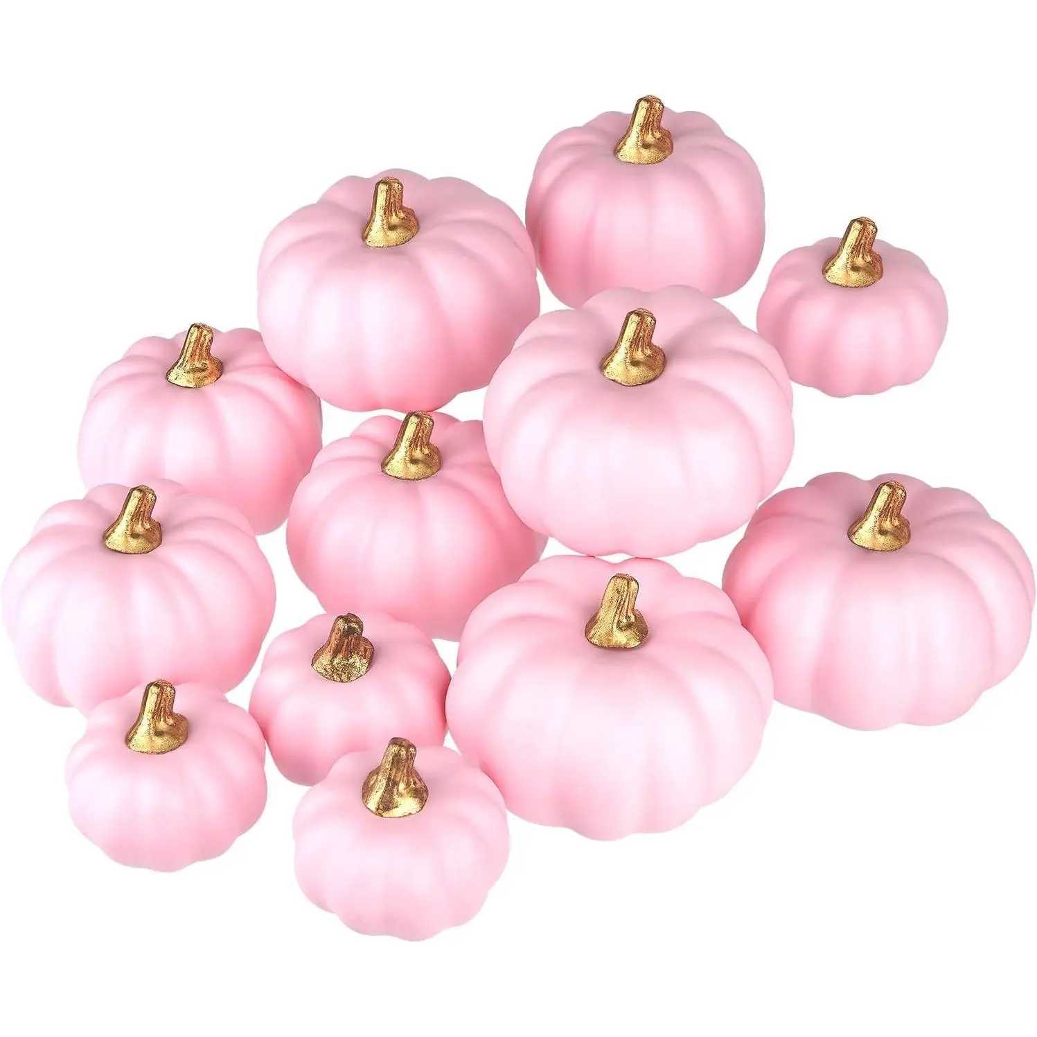 12Pcs Assorted Sizes Lifelike Artificial Pink Foam Pumpkins Bulk Fake Harvest Pumpkins for Fall Autumn Halloween Thanksgiving Holiday Home Party Decor