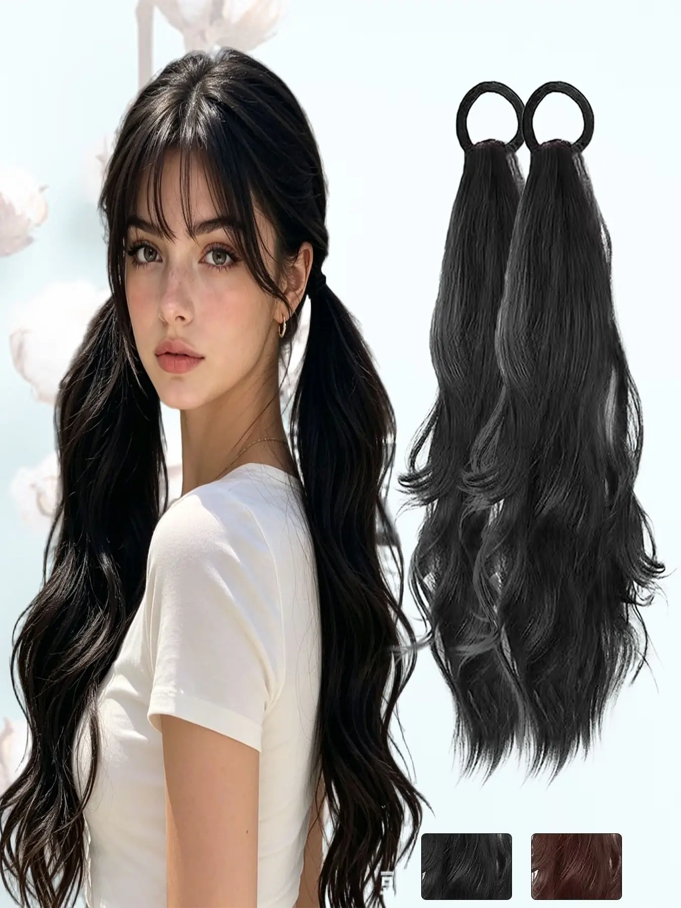 18" Elastic Ponytail Scrunchie Hairpiece: Wavy Curly Fluffy Low Bun Design, Secure Clip-In Braid Extension, Lightweight Natural Synthetic Hair for Women Daily Chic & Quick Comfort All-Day Styling, Wavy Curly Ponytails
