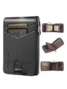 Men's Rfid Shield Wallet, Zipper Design with 2 ID Windows and Cash Strip, Holds 13 Cards, Secure and Stylish Card Holder
