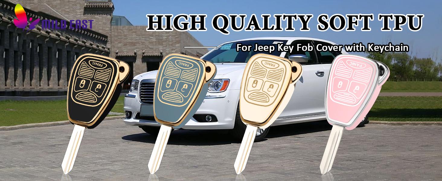 THE WELL KEPT for Jeep Key Fob Cover, Soft TPU Key Fob Shell for Jeep Wrangler/Compass/Dodge Ram 1500 2500 3500/Durango/Caliber/Nitro/Dakota/Chrysler/Patriot, Smart Control Key Protector (Pink, 3 Button)