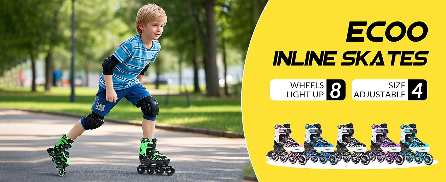 AGS Adjustable Inline Skates Boys and Girls Ages 5-8 8-12 with Light up Wheels,Roller Skates for Kids Ages 4-12, Teen Skates for Beginner Outdoor and Indoor