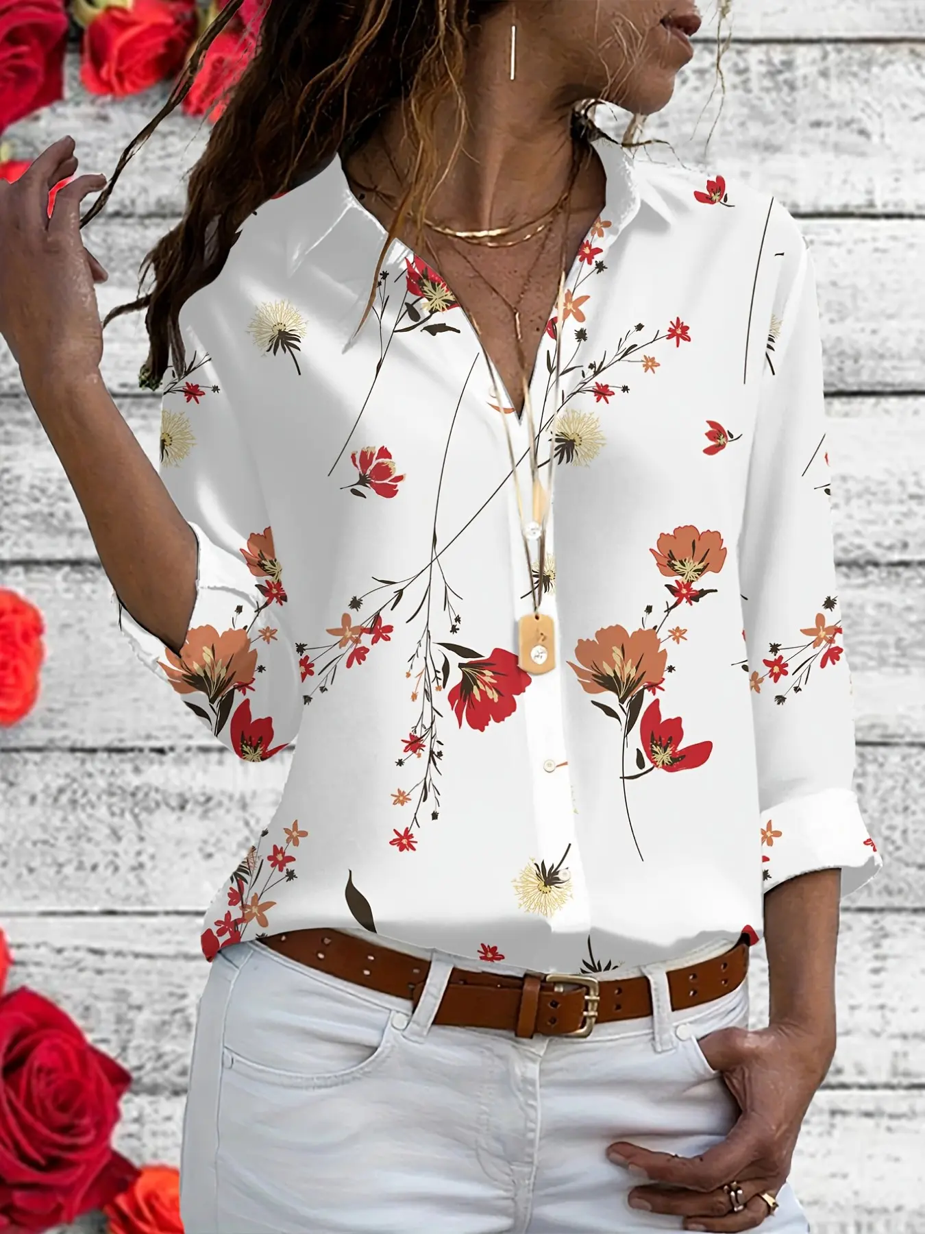 New Women's Blush Color Wild Grass Collar Shirt, Soft Satin Slimming Versatile Long Sleeve Top, Elegant Casual Wear