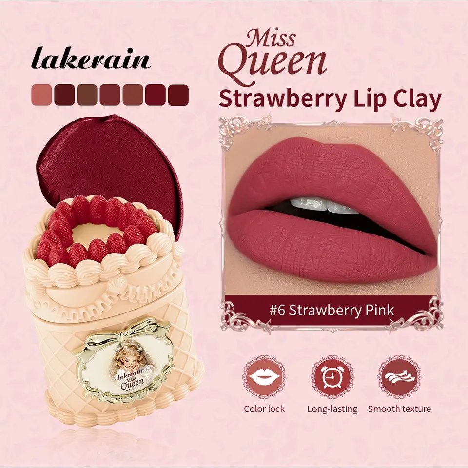 5ML Strawberry Cake Matte Lip Gloss, Velvet Retro Satin Soft Focus Makeup, High Pigmentation Long-Lasting Non-Drying Lipstick