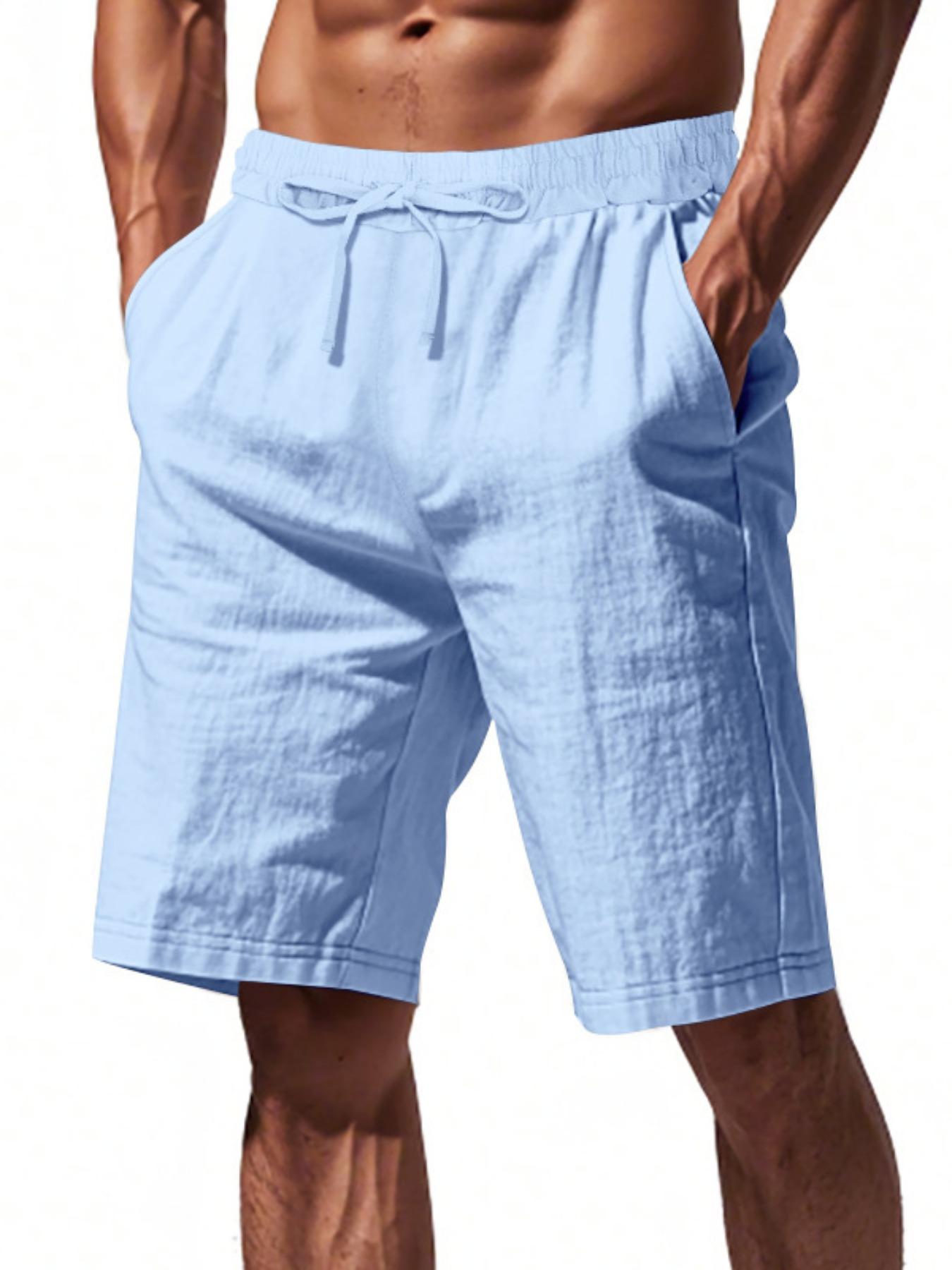 Men's Solid Color Linen Shorts, Regular Fit Casual Comfy Shorts for Summer, Men's Bottoms for Daily Wear
