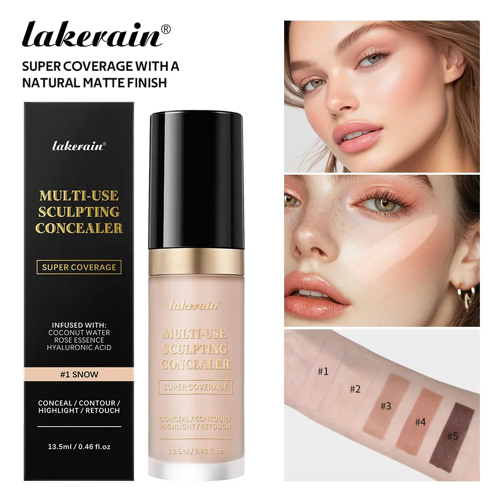1Pc lakerain Viral Multi Use Sculpting Concealer Super Coverage Matte Finish Flawless Contour Highlight Hack 5 Hydrating Shades For Street Look Night Out Daily Styling Face Makeup Enthusiasts